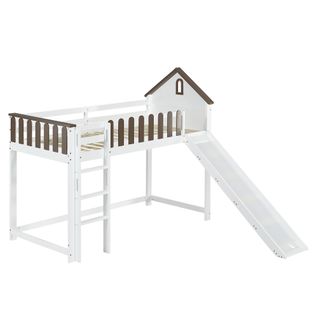 Lit Mezzanine 90x200cm Avec Toboggan Et Échelle Blanc