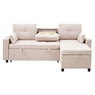 Canapé D'angle Convertible Avec Méridienne Réversible Et Espace De Rangement Lin Beige