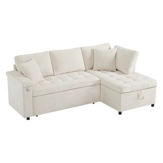 Canapé D'angle Convertible Avec Méridienne Réversible Et Espace De Rangement Lin Beige