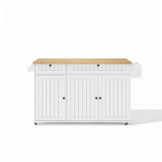 Ilot Central Cuisine Comptoir Avec 2 Tiroirs Et 3 Portes Blanc