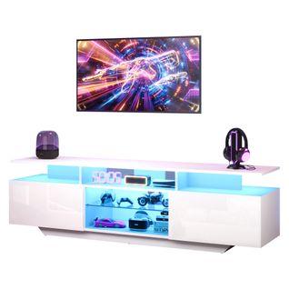 Meuble TV Avec LED, 2 Portes Et 2 Niches Blanc