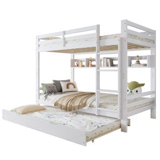 Lit Superposé 2x90x200cm Avec Lit Gigogne 90x190cm Blanc