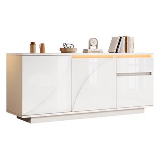 Buffet Avec LED, 3 Portes Et 1 Tiroir Blanc