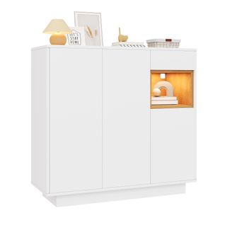 Meuble à Chaussures Avec LED, 3 Portes, 1 Tiroir Et 1 Niche Blanc