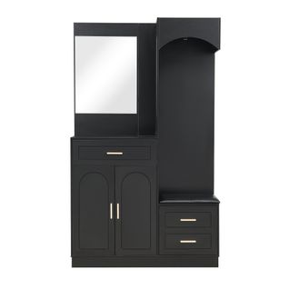 Armoire Avec 3 Portes, 1 Tiroir, Miroir Et Banc à Chaussures Noir