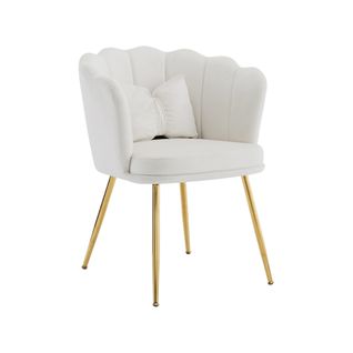 Fauteuil Fixe Avec Coussin Papillon Et Pieds En Métal Beige