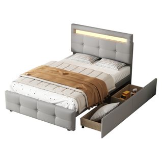 Lit Enfant + 2 Tiroirs Avec Éclairage LED Gris 90x200 Cm