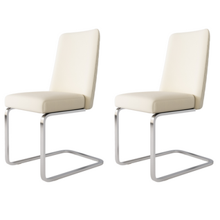 Lot De 2 Chaises, Structure En Métal Argenté, Assise Et Dossier En Velours Beige