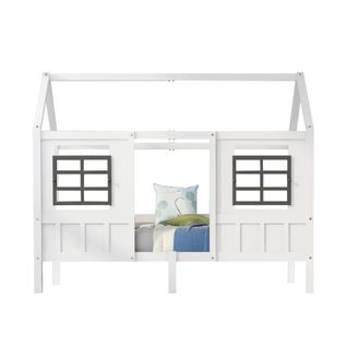 Lit Cabane 90 X 200 Cm Blanc Avec Sommier Et Fenêtres