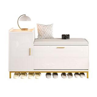 Meuble à Chaussures Avec 2 Portes Et Coussins Moelleux Blanc