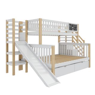 Lit Superposé 140x200cm + 90x200cm Avec Compartiments De Rangement, 2 Tiroirs Et Glissière Blanc