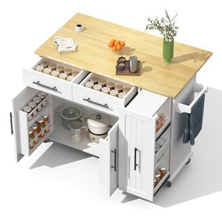 Ilot Central Ilot De Cuisine Avec 2 Portes Et 2 Tiroirs Blanc