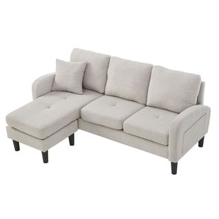 Canapé D'angle Méridienne Fixe 3 Places Lin Beige