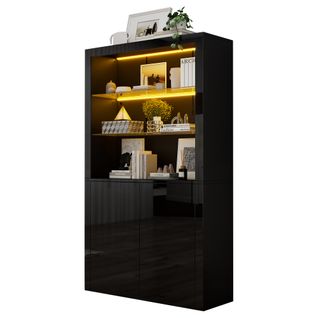 Vitrine Avec LED, 2 Portes Et 3 Étagères Noir