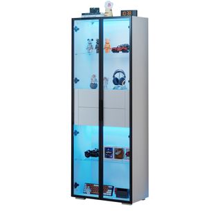 Vitrine Avec LED, 2 Portes Et 2 Tiroirs Blanc