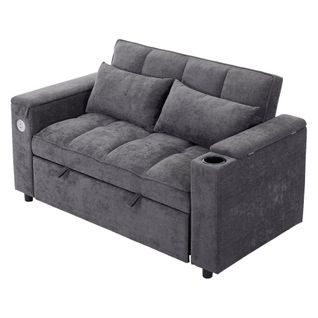 Canapé Convertible 2 Places Avec USB Et Porte-gobelets Gris