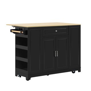 Desserte Ilot Central De Cuisine Mobile Avec 2 Portes, 2 Tiroirs Et Compartiment Poubelle Noir