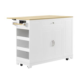 Desserte Ilot Central De Cuisine Mobile Avec 2 Portes, 2 Tiroirs Et Compartiment Poubelle Blanc