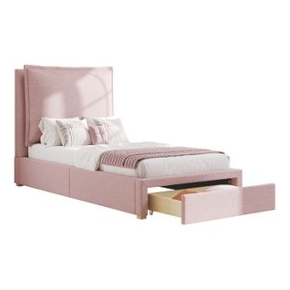 Lit Enfant 90x200 Cm Avec Un Tiroir Et Un Oreiller Amovible Chenille Rose