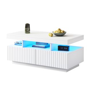 Table Basse Avec LED, 2 Tiroirs Et 3 Niches Blanc