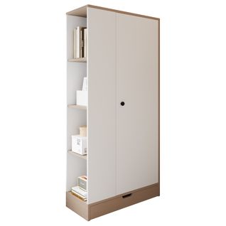 Armoire Avec 1 Porte, 1 Tiroir Et 4 Compartiments Blanc + Imitation Chêne