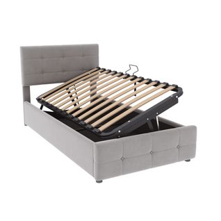 Lit Enfant Lit Coffre 90 X 200 Cm Avec Sommier Velours Gris