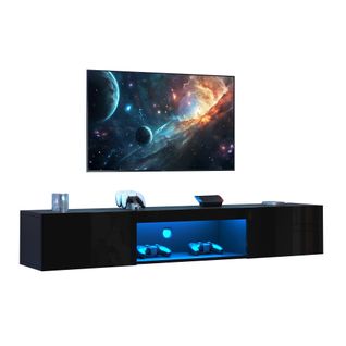Meuble TV L.160 Cm Avec LED, 2 Poretes Et 1 Niche Noir