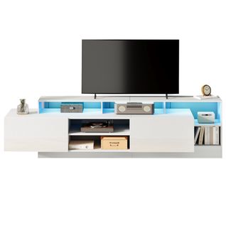 Meuble TV L.190 Cm Avec LED, 2 Tiorirs Et 5 Niches Blanc