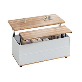 Table Basse Avec 1 Tiroir, 1 Porte, 2 Niches Et Bureau Réglable En Hauteur Blanc
