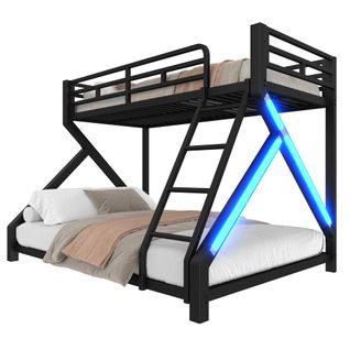 Lit Superposé 90 X 200 Cm + 140 X 200 Cm Avec LED En Fer Noir