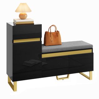 Meuble à Chaussures Avec 3 Portes, 1 Tiroir Et Coussin De Siège Moelleux Noir