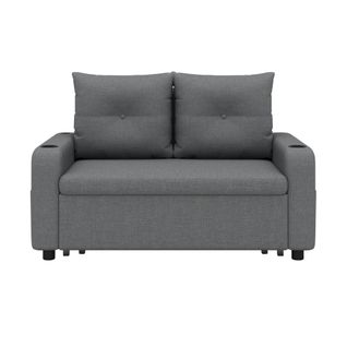Canapé Convertible 2 Places Avec USB, Poches Latérales Et 2 Porte-gobelets Gris