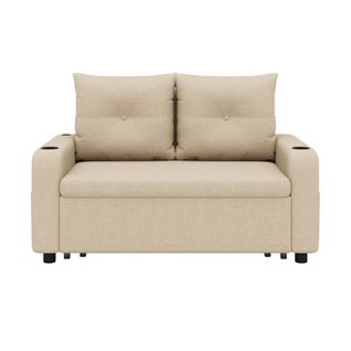 Canapé Convertible 2 Places Avec USB, Poches Latérales Et 2 Porte-gobelets Beige