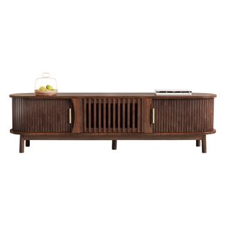 Meuble TV Avec 2 Portes Coulissantes Et 1 Porte à Battant Marron