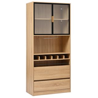 Vitrine Avec 2 Portes Et 2 Tiroirs, LED, Range-verres Et Rangement Pour Bouteilles