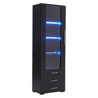 Vitrine Avec LED, 1 Porte Et 3 Tiroirs Noir
