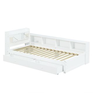 Lit Enfant 90 X 200 Cm Avec LED, 2 Tiroirs Et Plusieurs Séparateurs Blanc
