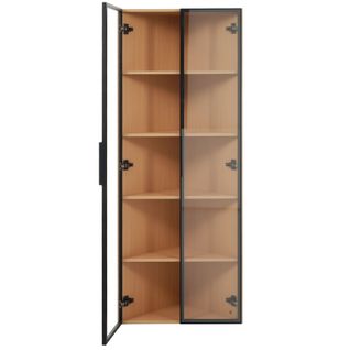 Vitrine D'angle En Verre 62x35x160cm Avec 2 Portes Et LED Imitation Chêne