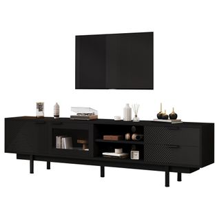 Meuble TV L.200 Cm Avec 2 Portes, 2 Niches Et 2 Tiroirs Noir