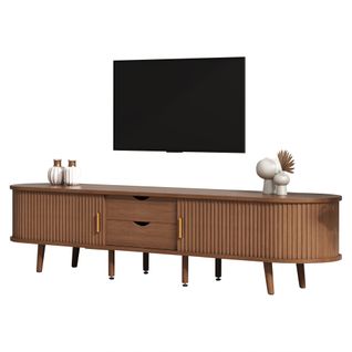 Meuble TV L.175 Cm Avec 2 Tiroirs Et 2 Portes Coulissantes Marron