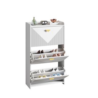 Meuble à Chaussures 70 X 30 X 120 Avec 3 Portes Abattantes Blanc