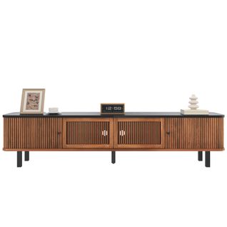 Meuble TV L.190cm Avec 4 Portes, Dont 2 Coulissantes Marron