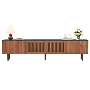 Meuble TV L.190cm Avec 4 Portes Marron Et Noir