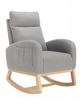 Fauteuil à Bascule Rocking Chair Fauteuil Relax Avec Pieds En Bois Massif Et Poches Latérales Gris
