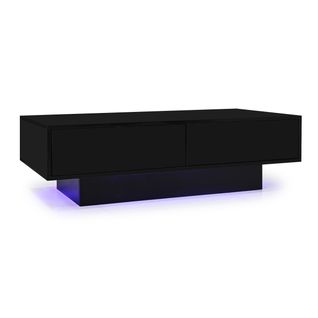 Table Basse Brillante Avec 2 Tiroirs Et LED Noir