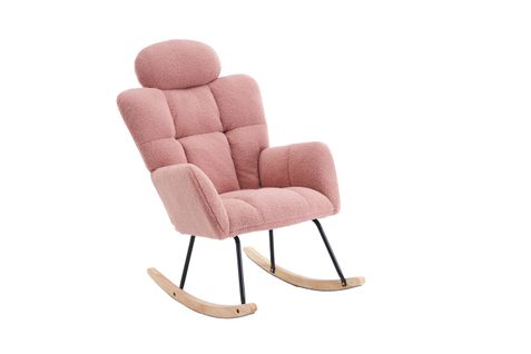 Fauteuil à Bascule Rocking Chair Fauteuil Relax Avec Têtière Rose