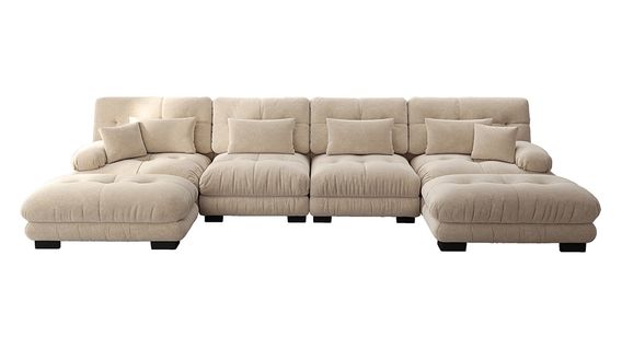 Canapé D'angle Modulaire, En Forme De U, Avec Repose-pieds Amovible, Tissu Chenille, Beige