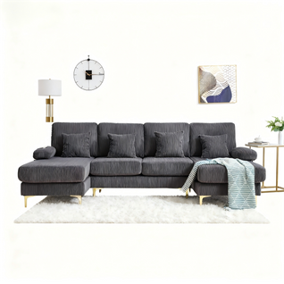 Canapé En U Avec Éclairage D'ambiance LED, Port USB-c, Coussins Et Dossiers, Bois Massif, Gris.