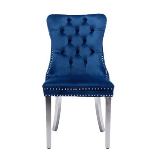 Lot De Deux Chaises De Salle à Manger Avec Pieds En Acier Inoxydable Chromé, Velours ，bleu