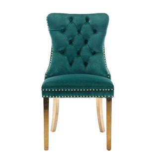 Chaise De Salle à Manger Rembourrée Avec Pieds En Acier Inoxydable Plaqué Or, Velours,vert